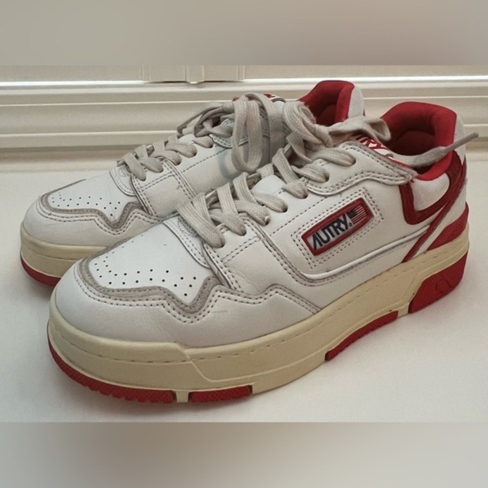 Autry CLC Low Leather Sneakers - White/Virgin Red - Size (40 EU)10 Women, 7 Men
